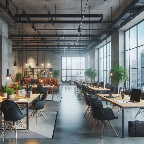 Modern and spacious coworking office with flexible workspace and great interior design