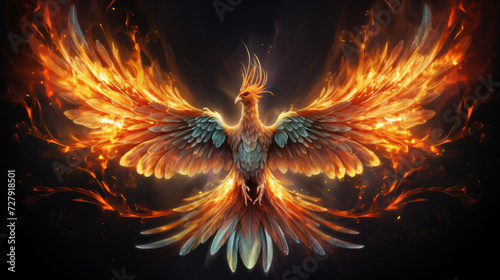 Phoenix bird with wings on fire. Mythological © Marukhsoomro