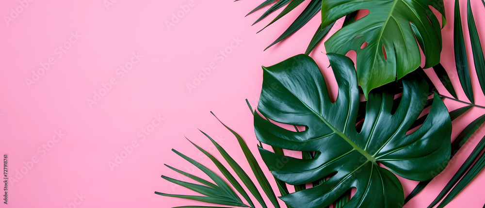 Tropical leaf monstera plant isolated. Top view with copy space. Flat lay