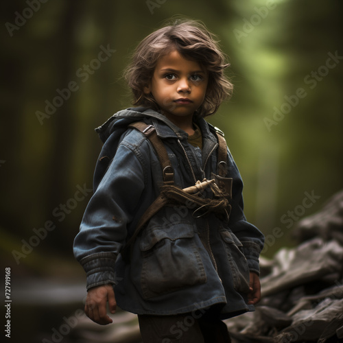 Young Explorer: Little Boy Embarking on a Wilderness Adventure - Generative AI