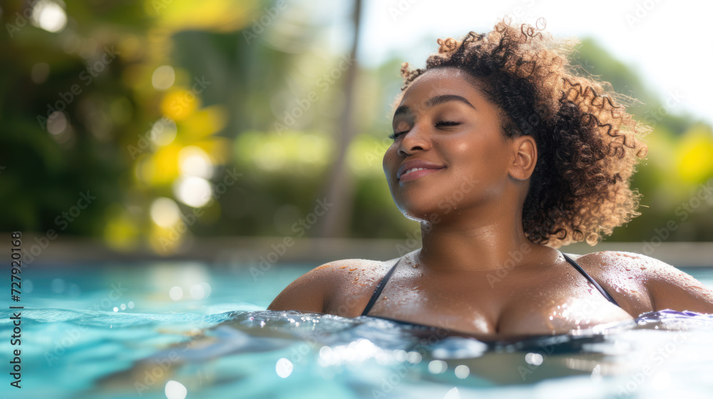 Obraz premium Woman enjoying peace in a swimming pool.