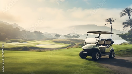 Golf Cart Driving Down Golf Course
 photo