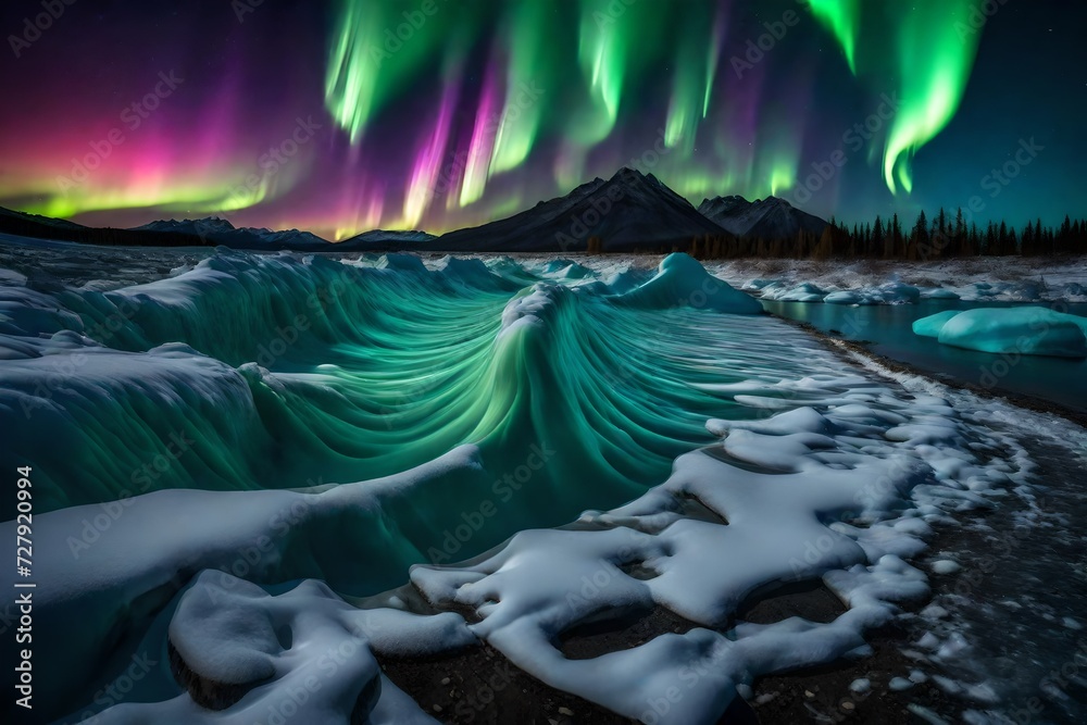 Neon waves merging with the aurora borealis