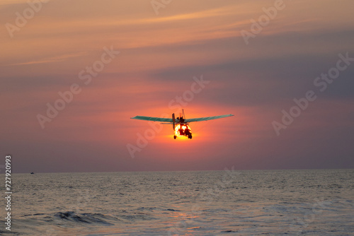airplane at sunset
