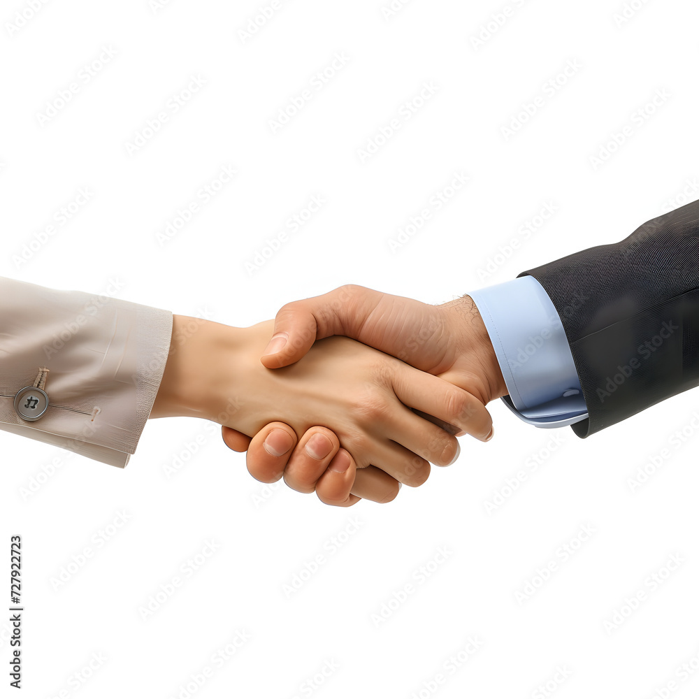 Colleagues shaking hands to seal a successful deal isolated on white background, hyperrealism, png
