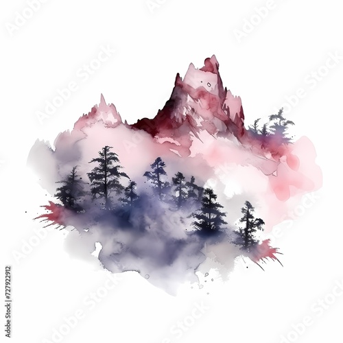 Abstract Watercolor Mountain Landscape