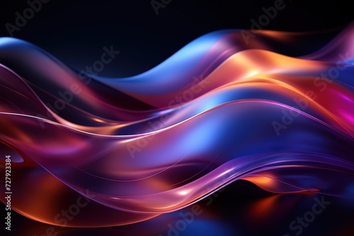 Holographic Neon Fluid Waves. Abstract fluid iridescent holographic neon curved wave in motion colorful background 3d render, abstract holographic hd wallpaper, holographic waves HD background