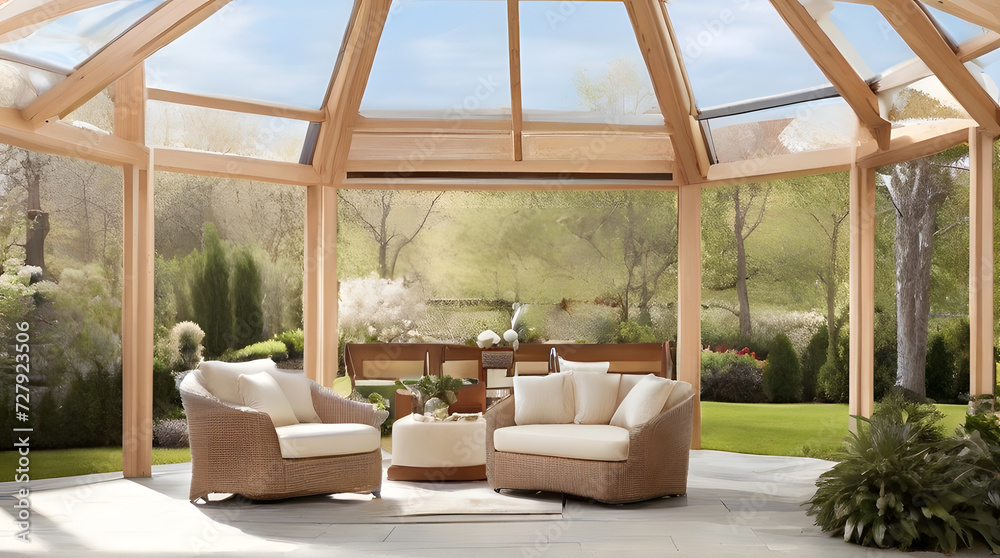 Fototapeta premium Enjoy the serenity of a modern gazebo interior with a captivating room