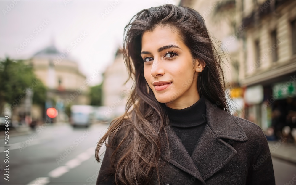 Fototapeta premium Portrait of a beautiful young woman in the city