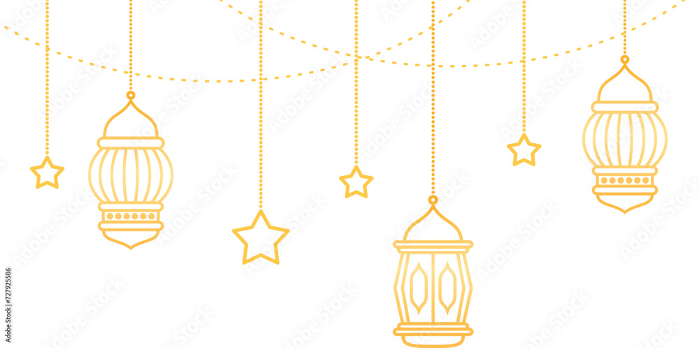 Hanging gold Islamic lantern decoration for Ramadan Kareem Islamic festival Hanging gold Islamic lantern decoration for Ramadan Kareem Islamic festival