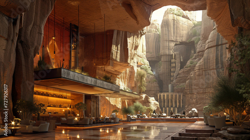 The hotel interior is located in the canyon lobby