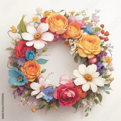 Colorful Flower Wreath  Floral Frame