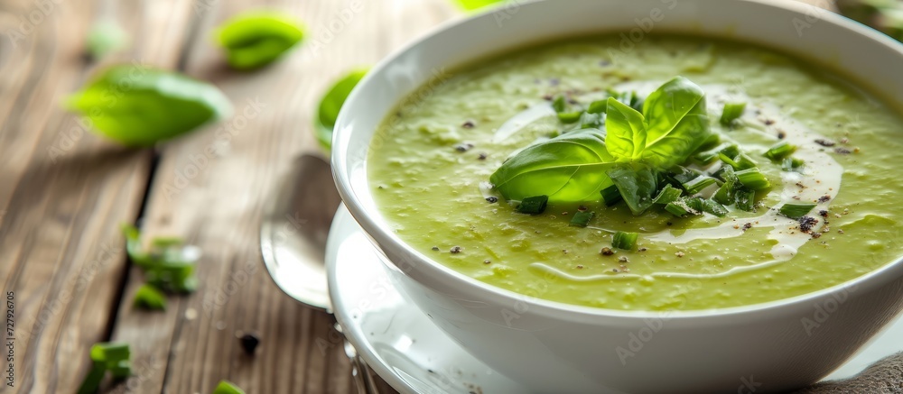 Fresh and Creamy Asparagus Soup with a White Plate of Delightful Freshness Fresh and Creamy Asparagus Soup with a White Plate of Delightful Freshness