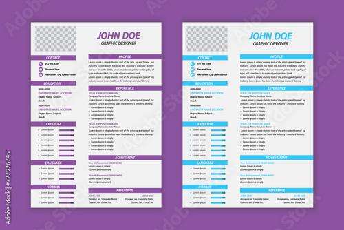 Modern Resume Template Design Blue-Magenta Color Combination, vector pro illustration