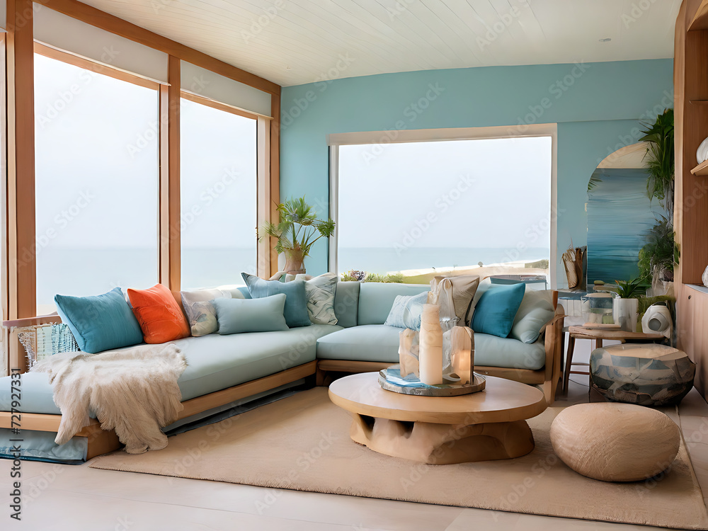 The coastal home interior design of the modern living room in the ...