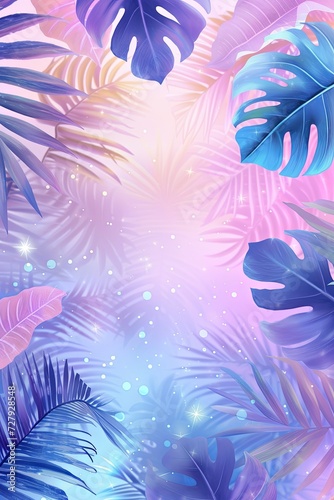 A dreamy blend of pastel tropical leaves amidst a tranquil starry background.