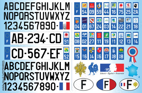 France car license plate pattern, letters, numbers and symbols, vector illustration, European Union