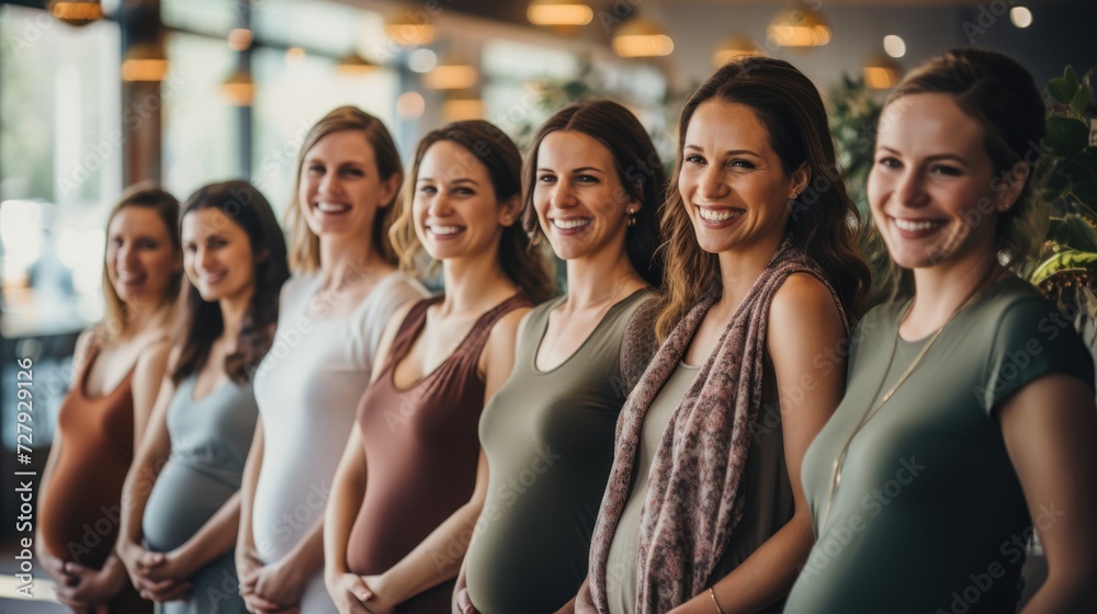 Obraz premium Group of pregnant mothers in prenatal yoga class Smile and practice health