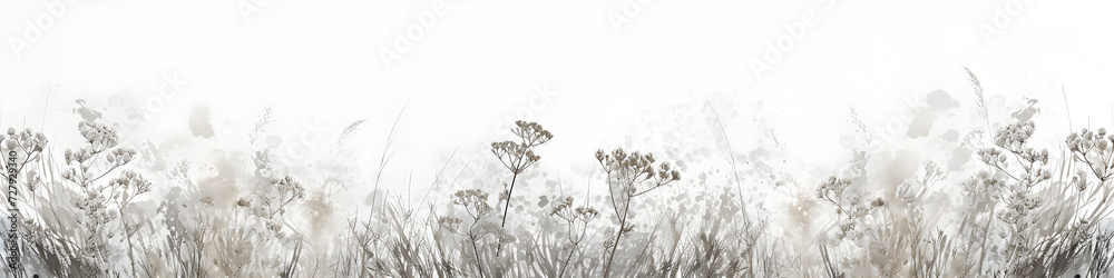 Misty Meadow Background with Copy Space. Airy gentle illustration, banner. Serene design for spa, salon, beauty, blog, zen, meditation - obrazy, fototapety, plakaty 