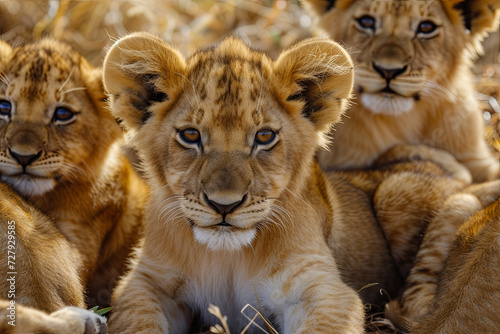 A group of cute baby lions