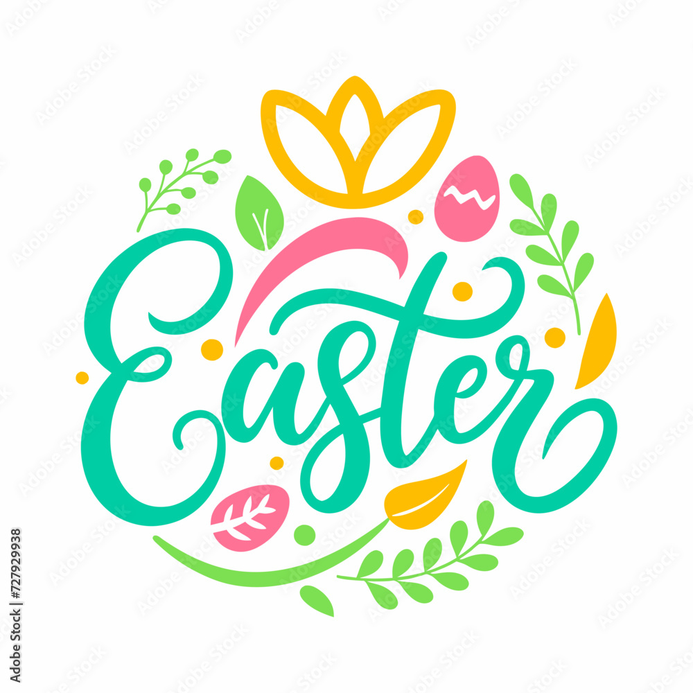 Happy easter on white background. Flat vector.