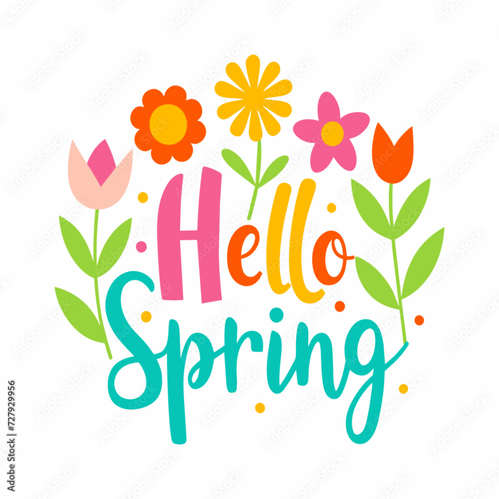 Hello spring on white background. Flat vector. Hello spring on white background. Flat vector.