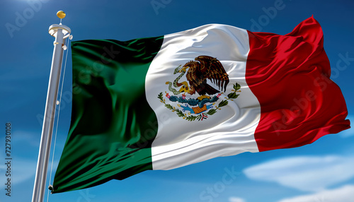 mexican national flag of mexico, waving in the sky photo