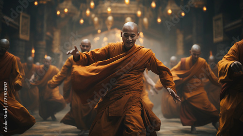 Dancing Buddhist monks illustration