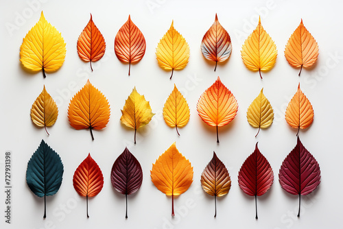 Colorful autumn leaves isolated on white background. Nature concept.