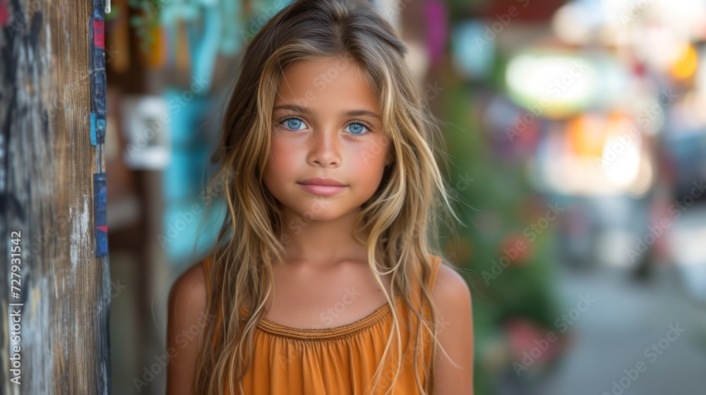 portrait of a child little girl in the city