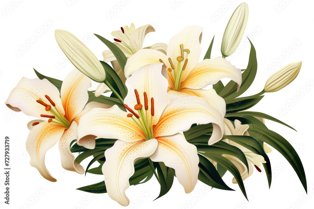 Delicate Harmony: A Beautiful White Lily Bouquet Amidst a Blooming Garden, Symbolizing the Fragility and Purity of Life. Delicate Harmony: A Beautiful White Lily Bouquet Amidst a Blooming Garden, Symbolizing the Fragility and Purity of Life.