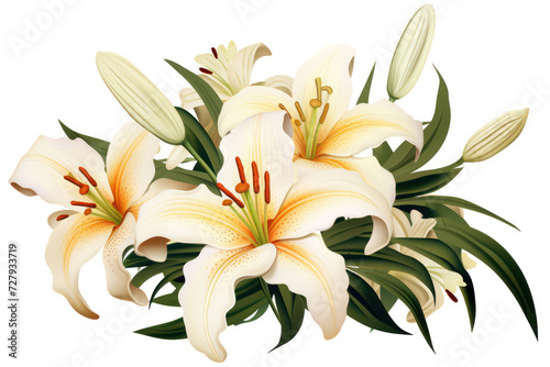 Delicate Harmony: A Beautiful White Lily Bouquet Amidst a Blooming Garden, Symbolizing the Fragility and Purity of Life.