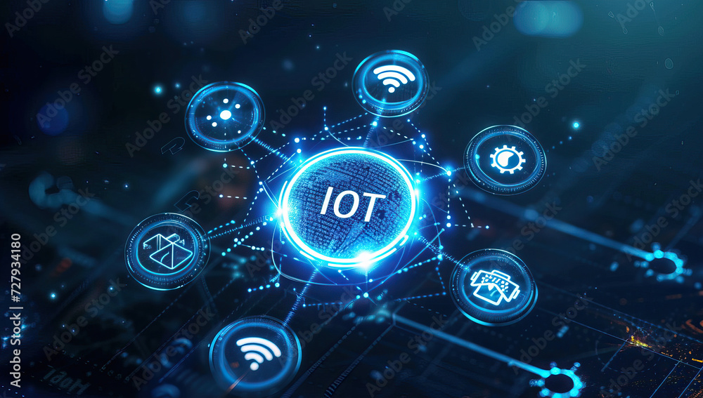 Internet of Things concept with glowing blue icons Internet of Things concept with glowing blue icons