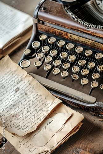 Vintage typewriter and old letters, retro style