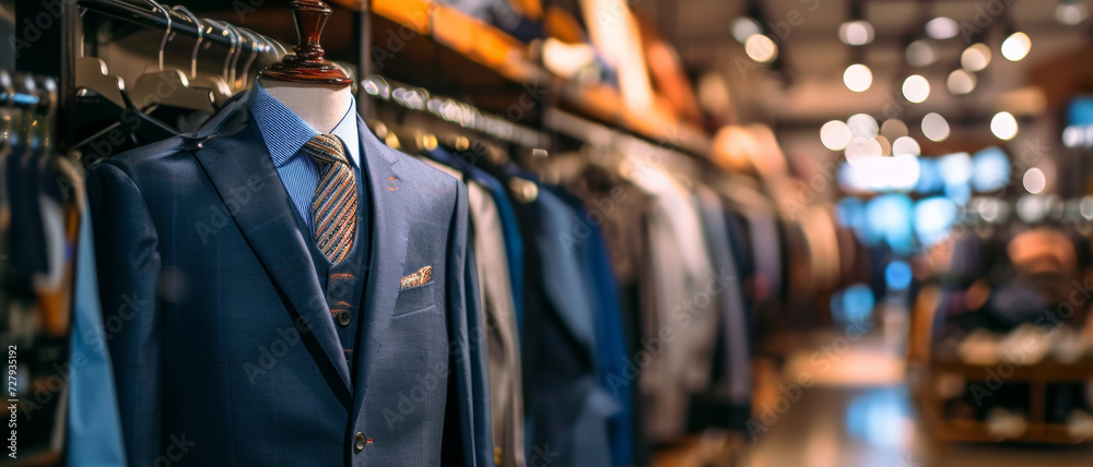 Obraz premium Exquisite men's suits on display, highlighting the elegance and sophistication of classic menswear