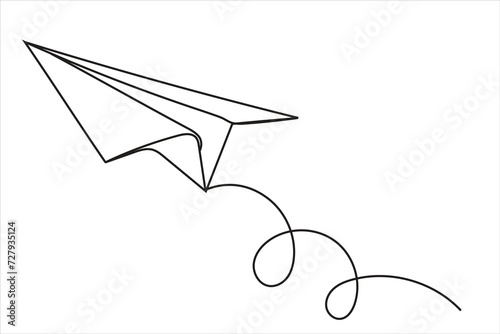 paper plane in Continuous one line drawing. airplane vector art background. Abstract doodle email, mail plane, travel dream concept air. Business trip Vector abstract illustration flying ship in sky. 