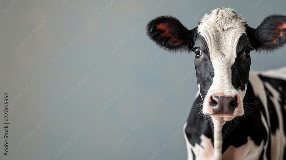 Close-up of a cow with distinctive markings exuding a serene farm life vibe