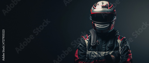 A racer, suited in protective gear, stands ready, an embodiment of speed, precision, and adrenaline