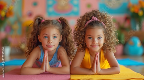Two Young Girls Laying on a Yoga Mat