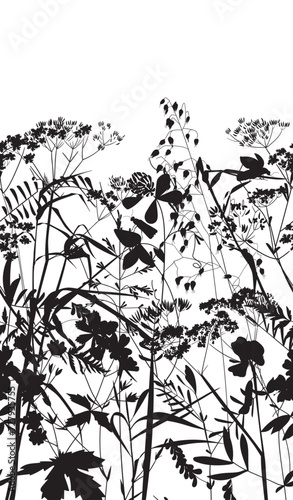 Seamless pattern. Field flowers and grasses, line drawing. Vector illustration	