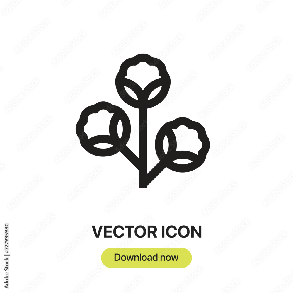 Obraz premium Cotton icon vector. Linear-style sign for mobile concept and web design. Cotton symbol illustration. Pixel vector graphics - Vector. 