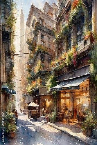 Picturesque Coastal Village, Watercolor