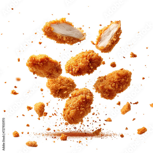 
Fried chicken nuggets with crumbs falling.
 photo
