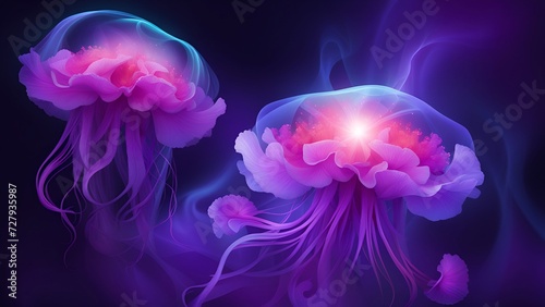 Underwater Jellyfish Ballet in Blue Aquarium Glow