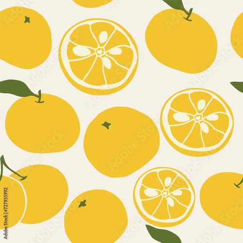 Flat vector yuzu fruits seamless pattern