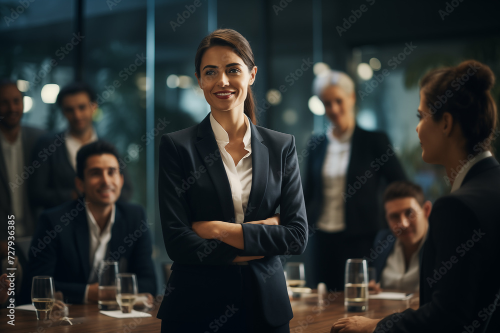 Confident Businesswoman Leading a Team Meeting