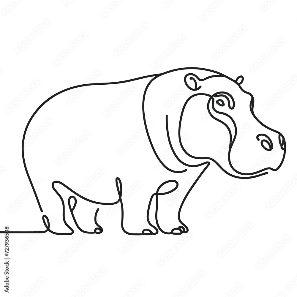 A hippo in a line drawing style