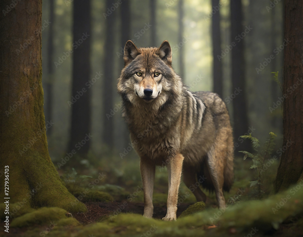 Portrait of a wolf standing in the forest
Portrait of a wolf standing in the forest