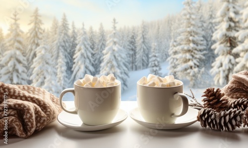Two Cups of Hot Chocolate on Window Sill