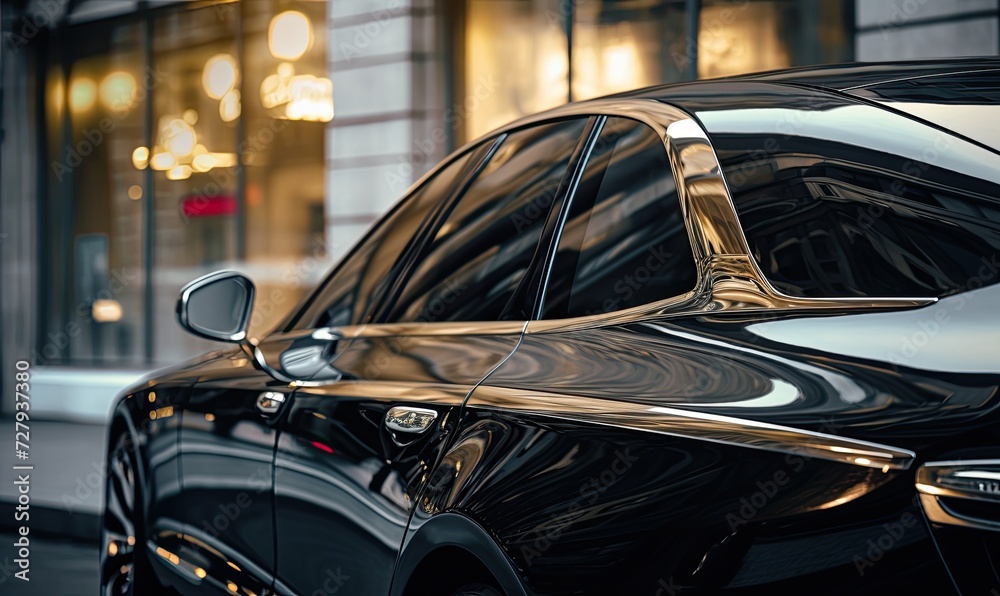 Black Car Parked in Front of a Building Black Car Parked in Front of a Building